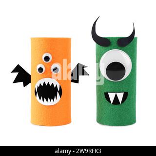 Monster aus Filz isoliert auf weiß. Halloween Dekoration Stockfoto