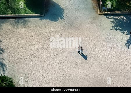 Selfie im Sand, CI EN Pagoda, Sun Moon Lake, Yuchi, Taiwan Stockfoto