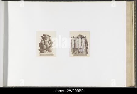 Plot-Modelle für Skulpturen am Palais du Louvre: Links 'La Céramique' von Jean Pierre Victor Huguenin und rechts 'La Médecine' von Louis Eugène Bion, ca. 1855 - ca. 1857 Fotografie Teil der Réunion des Tuileries au Louvre 1852-1857, Album 2. Paris Papier. Fototräger mit gesalzenem Papier Dauerausstellung, Museum. Skulptur, Reproduktion einer Skulptur Palais du Louvre. Tuilerieënpaleis. Louvre Museum. Paris Stockfoto