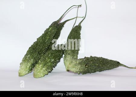 Bittere Goruds auf weißem Hintergrund Stockfoto