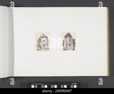 Plotmodelle für Skulpturen am Louvre: Links 'l'eté' von Vital Dubray und rechts 'l'Eau' von Hubert Lavigne, um 1855 - um 1857 Fotografie Teil der Réunion des Tuileries au Louvre 1852-1857, Album 1. Paris Papier. Fototräger mit gesalzenem Papier Dauerausstellung, Museum. Skulptur, Reproduktion einer Skulptur Palais du Louvre. Tuilerieënpaleis. Louvre Museum. Paris Stockfoto