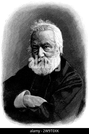 Victor Hugo (1802-1885), französischer Schriftsteller, nach Fotografie von Nadar in Paris, (literarisches Geschichtsbuch, 1900), Victor Hugo (1802-1885), französische Schriftsteller, nach Photographie von Nadar in Paris, Victor Hugo (1802–1885), écrivain francaais, d’après la Photographie de Nadar à Paris Stockfoto