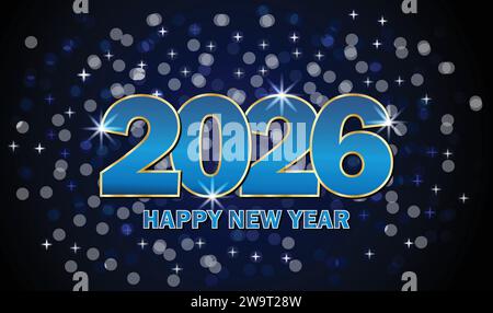 2026 Happy New Year Grußkarte Textdesign, Vektor-Illustration Stock Vektor