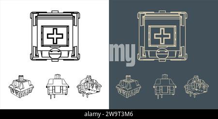 Mechanische Tastaturschalter Drahtmodell-Blaudruck-Vektor-Illustration Stock Vektor
