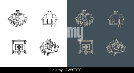 Mechanische Tastaturschalter Drahtmodell-Blaudruck-Vektor-Illustration Stock Vektor