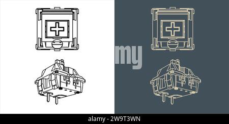 Mechanische Tastaturschalter Drahtmodell-Blaudruck-Vektor-Illustration Stock Vektor