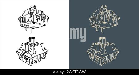 Mechanische Tastaturschalter Drahtmodell-Blaudruck-Vektor-Illustration Stock Vektor