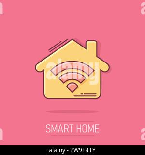 "Smart Home"-Symbol im Comic-stil. Haus der Vektor Cartoon Illustration Piktogramm. Smart Home Business Konzept splash Wirkung. Stock Vektor