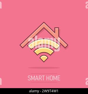 "Smart Home"-Symbol im Comic-stil. Haus der Vektor Cartoon Illustration Piktogramm. Smart Home Business Konzept splash Wirkung. Stock Vektor