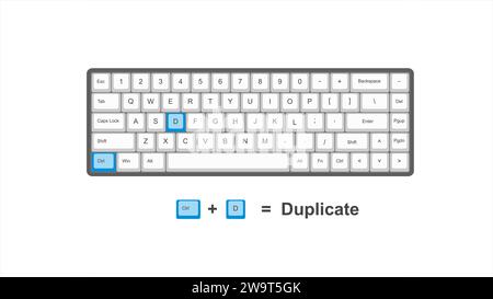 Vektorsteuerung STRG D Duplizieren - Tastenkombinationen - Fenster mit weißer und blauer Tastatur-Illustration und transparentem Hintergrund isoliert Hotk Stock Vektor