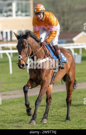 Name in Lights, Gewinner des 4. Rennens in Wincanton, Galopp zum Start unter Jockey Brendan Powell, 21. März 2022 Stockfoto