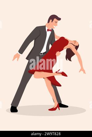 Einfache flache Vektor-Illustration des Paares tanzend, isolierte Zeichentrickillustration Stock Vektor
