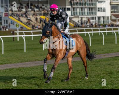 Max Dynamo, geritten von Jordan Nailor und ausgebildet von Emma-Jane Bishop, Galopp zum Beginn der Klasse 4 Turmjagd in Wincanton am 21. März 2022 Stockfoto