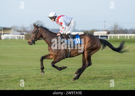 Night in Manhattan, geritten von Tristan Durrell und trainiert von Dan Skelton, lief in der Handicap Hürde in Wincanton, 21. März 2022 Stockfoto