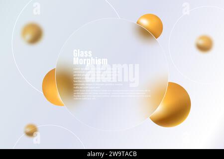 Vorlage für Glasmorphismus-Banner. Klarer Glaskreis mit Unschärfeeffekt. Der Morphismus abstrakter Kunstsphären. Stock Vektor