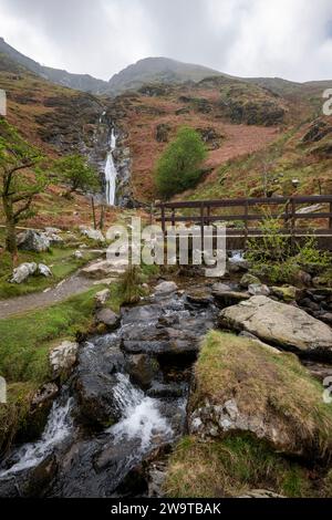 Wasserfälle von Rhaeadr Bach in der Nähe von Abergwyngregyn in Gwynedd, Nordwales. Stockfoto