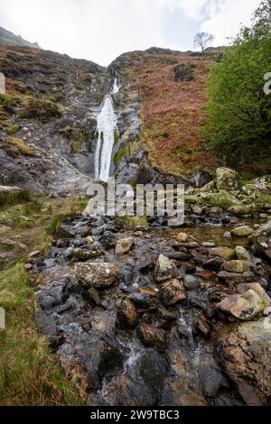 Wasserfälle von Rhaeadr Bach in der Nähe von Abergwyngregyn in Gwynedd, Nordwales. Stockfoto