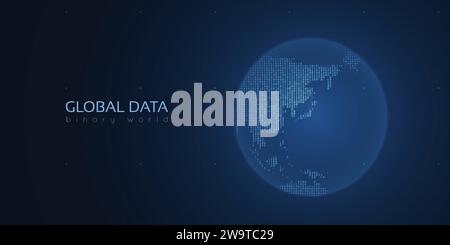 Binärer Planet Erde. Globale Big-Data-Analysen. Weltweite Datenverbindung. Stock Vektor