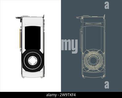 Vektor-GPU - VGA - Grafikkarte - Grafikkarte - Grafikverarbeitungseinheit Zeilengrafik, Symbol, Hintergrund Stock Vektor