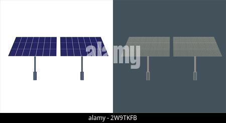 Solarmodul-Konzept. Line Blueprint Wire-Frame-Stil. Stock Vektor