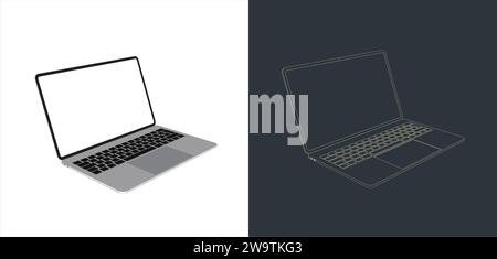 Vector Modern Laptop rahmenlos mit leerem Bildschirm isoliert auf transparentem Hintergrund Strichgrafik für Modell und Tapete Stock Vektor
