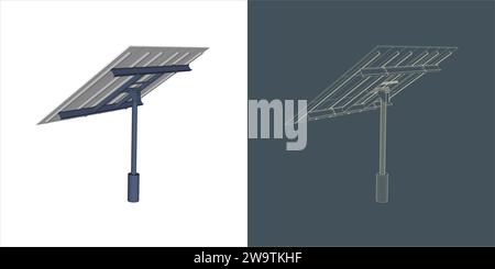 Solarmodul-Konzept. Line Blueprint Wire-Frame-Stil. Stock Vektor