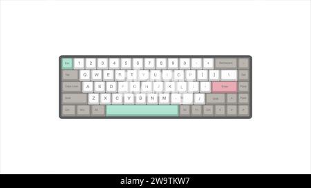 Vektor Mechanisches Tastaturspiel mit Retro Vintage PBT Keycaps 68% Layout mit isolierter transparenter Hintergrund Illustration Stock Vektor