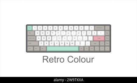 Vektor Mechanisches Tastaturspiel mit Retro Vintage PBT Keycaps 68% Layout mit isolierter transparenter Hintergrund Illustration Stock Vektor