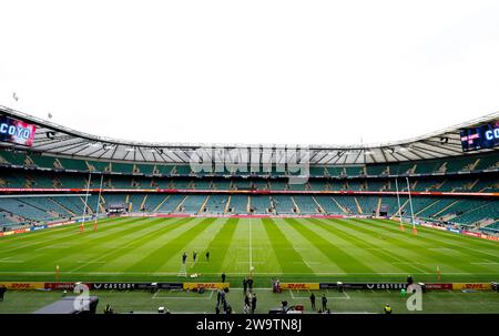 Eine allgemeine Ansicht des Stadions vor dem Spiel der Allianz Premiership im Twickenham Stadium in London. Bilddatum: Samstag, 30. Dezember 2023. Stockfoto