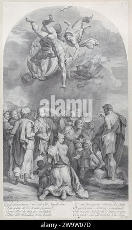 Platte 41: Johannes der Täufer predigt vor einer großen Menge und tauft Kinder 1962 von Giampietro Zanotti Stockfoto