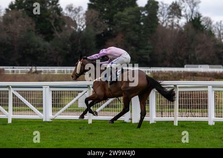 Ascot, Großbritannien. Dezember 2023. Horse Harper's Brooke (IRE), geritten vom Jockey Kielan Woods, führt bei der Howden Handicap Turmjase auf der Ascot Racecourse beim Howden Christmas Racing Weekend Meeting an. Besitzer Der Megsons. Trainer Ben Pauling, Naunton. Sponsor Fitzdares. Kredit: Maureen McLean/Alamy Stockfoto