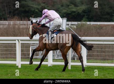 Ascot, Großbritannien. Dezember 2023. Horse Harper's Brooke (IRE), geritten vom Jockey Kielan Woods, führt bei der Howden Handicap Turmjase auf der Ascot Racecourse beim Howden Christmas Racing Weekend Meeting an. Besitzer Der Megsons. Trainer Ben Pauling, Naunton. Sponsor Fitzdares. Kredit: Maureen McLean/Alamy Stockfoto