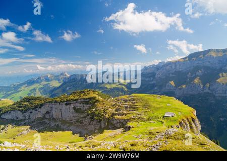 Panoramablick auf Alpstein, Appenzellerland, Schweizer Alpen, Schweiz Stockfoto