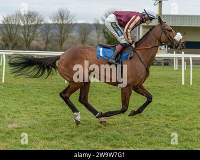 Maliboo, geritten von Sam Twiston-Davies und trainiert von Neil Mulholland, lief am 10. März 2022 in Wincanton über Zäune Stockfoto