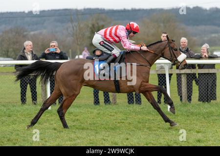 Tigerbythetail, geritten von Aidan Coleman und trainiert von Olly Murphy, Rennen in der Handicap Hürde in Wincanton, 10. März 2022 Stockfoto