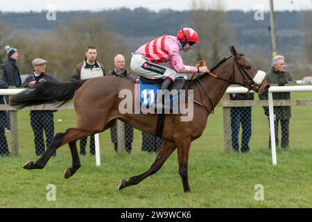 Tigerbythetail, geritten von Aidan Coleman und trainiert von Olly Murphy, Rennen in der Handicap Hürde in Wincanton, 10. März 2022 Stockfoto