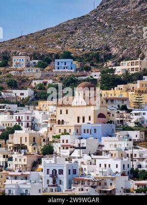 Blick auf die Kirche Christi, Platanos, Agia Marina, Leros Island, Dodekanese, Griechenland Stockfoto