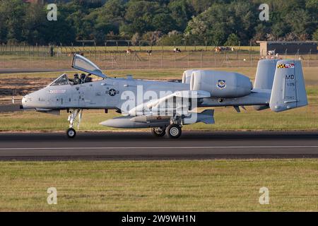 United States Air Force Fairchild A-10C Thunderbolt II 79-0175 Landung am Flughafen Glasgow-Prestwick, Schottland, Großbritannien Stockfoto