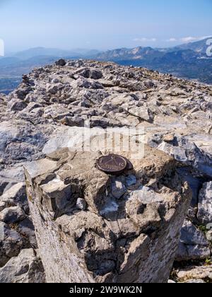 Landschaft vom Gipfel des Zas oder Zeus, Naxos Island, Kykladen, Griechenland Stockfoto