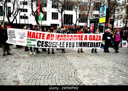 Paris, Frankreich. Dezember 2023 30. Pro-palästinensische Kundgebung zur Forderung eines Waffenstillstands am Place Edmont-Michelet im Gazastreifen in Paris, Frankreich, am 30. Dezember, 2023. Foto: Karim Ait Adjedjou/ABACAPRESS.COM Credit: abaca Press/Alamy Live News Stockfoto