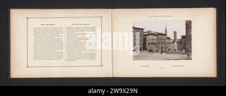 Blick auf die Piazza della Signoria in Florenz mit dem Neptun-Brunnen und der Reiterstatue von Cosimo i de 'Medici, Giacomo Brogi, um 1861 - in oder vor 1871 Foto Florenz fotografische Unterstützung Albumendruck Quadrat, Ort, Zirkus usw. Reiterstatue. Dekorativer Brunnen Piazza della Signoria Stockfoto