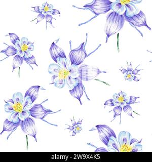 Aquarell nahtloses Muster lila Blume Anemone handgezeichnet in botanischem Stil. Kunstdruck für Tapeten, Textilien, Geschenkpapier, Scrapbooking-Design Stockfoto