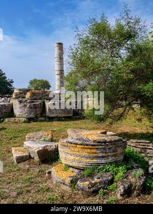 Tempel der Hera Ruinen, Heraion von Samos, Ireo, Samos Insel, nördliche Ägäis, Griechenland Stockfoto