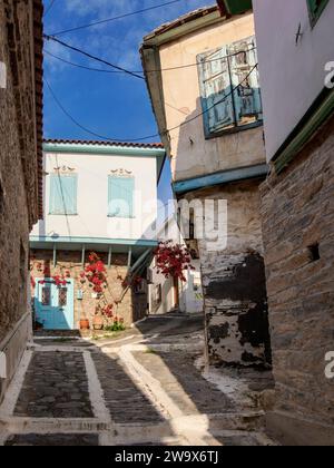 Straße von Ano Vathy, Samos Stadt, Samos Insel, Nordägäis, Griechenland Stockfoto