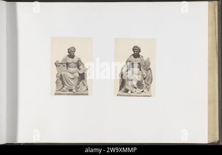 GIPS-Modelle für Skulpturen am Louvre: Links 'l'Art' und rechts 'l'ermutigung' von Nanteuil, ca. 1855 - ca. 1857 Fotografie Teil der Réunion des Tuileries au Louvre 1852-1857, Album 2. Paris Papier. Fototräger mit gesalzenem Papier Dauerausstellung, Museum. Skulptur, Reproduktion einer Skulptur Palais du Louvre. Tuilerieënpaleis. Louvre Museum. Paris Stockfoto