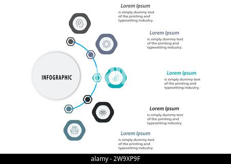 Geschäftlicher Daten Visualisierung. Prozessablauf. Abstrakte Elemente der Grafik, Diagramm mit 5 Stufen, Optionen, Teile oder Prozesse. Vector Business Template fo Stock Vektor