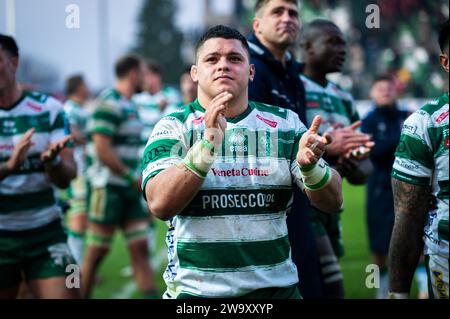 Treviso, Italien. Dezember 2023 30. Thomas Gallo von Benetton Treviso wurde während der United Rugby Championship 2023/24 zwischen Benetton Treviso und Zebre Parma im Monigo Stadion gespielt. Endrunde; Benetton Treviso 36 : 14 Zebre Parma. Quelle: SOPA Images Limited/Alamy Live News Stockfoto