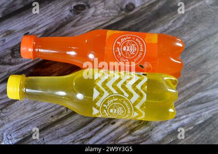 Kairo, Ägypten, 25. Dezember 2023: Spiro Spathis Mandarine Orange und Ananassoda Drink, Spiro Spathis Company wurde 1920 von griechisch-ausländischen Unternehmen gegründet Stockfoto