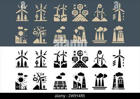 Windmühle Vektor erneuerbare Energien, alternative Energiequellen und umweltfreundliche Set-Symbole mit transparentem Hintergrund Stock Vektor