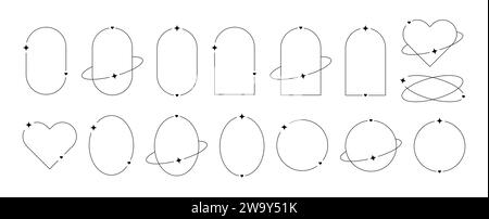 Ästhetisches Rahmenpaket mit y2k-Elementen. Minimalistische lineare Vorlagen für Poster, Beiträge und Geschichten. Grenzen für soziale Netzwerke. Isolierte Vektorillustration auf weißem Hintergrund. Stock Vektor